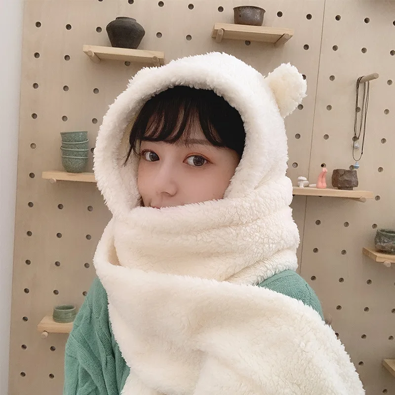 2021 Winter Women Novelty Beanies Cap Warm Cute Bear Ear Hat Casual Furry Hat Winter Hats And Scarf Women Caps Present