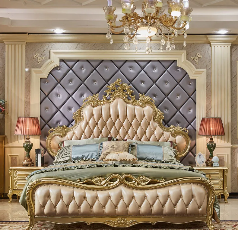 Classical Wood Beds King Size Bed Bedroom Furniture Set
