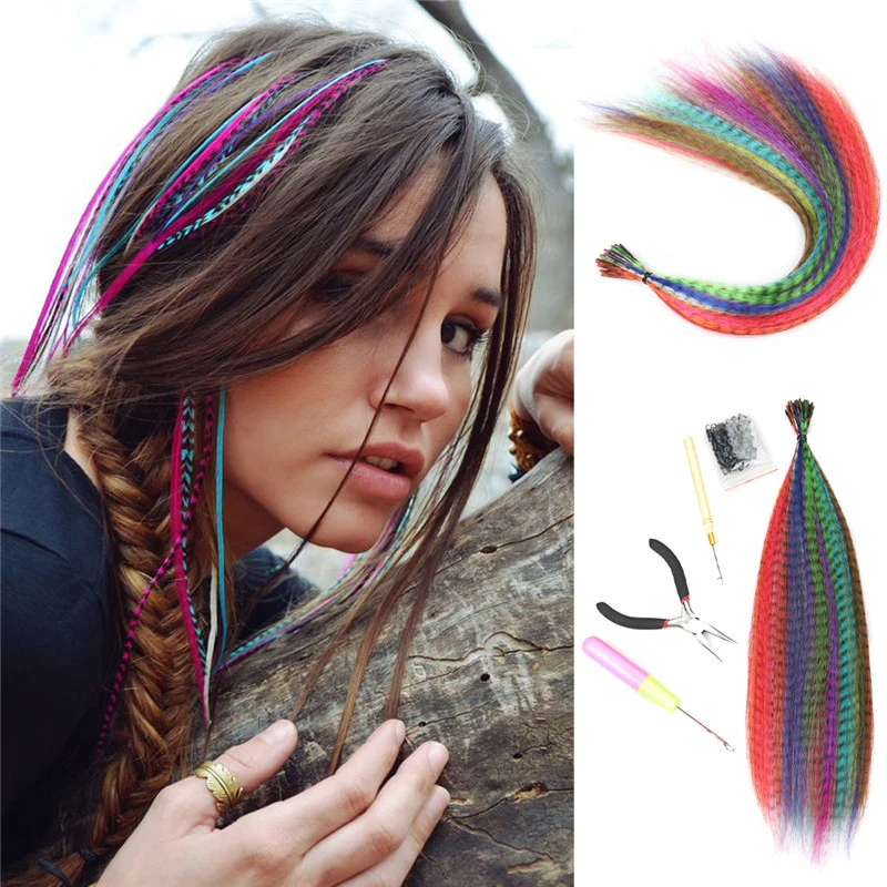 
Colorful Hair false Fake Wig Colored Synthetic Feather Hair Extension without Hair clips 