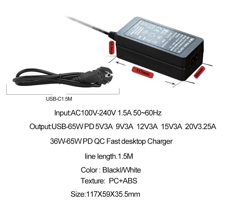 multiple ports 65w 120watt 120w 19.5v 3.33a type-c usb c laptop charger 20v 6a desktop adapter for dell acer sony hp