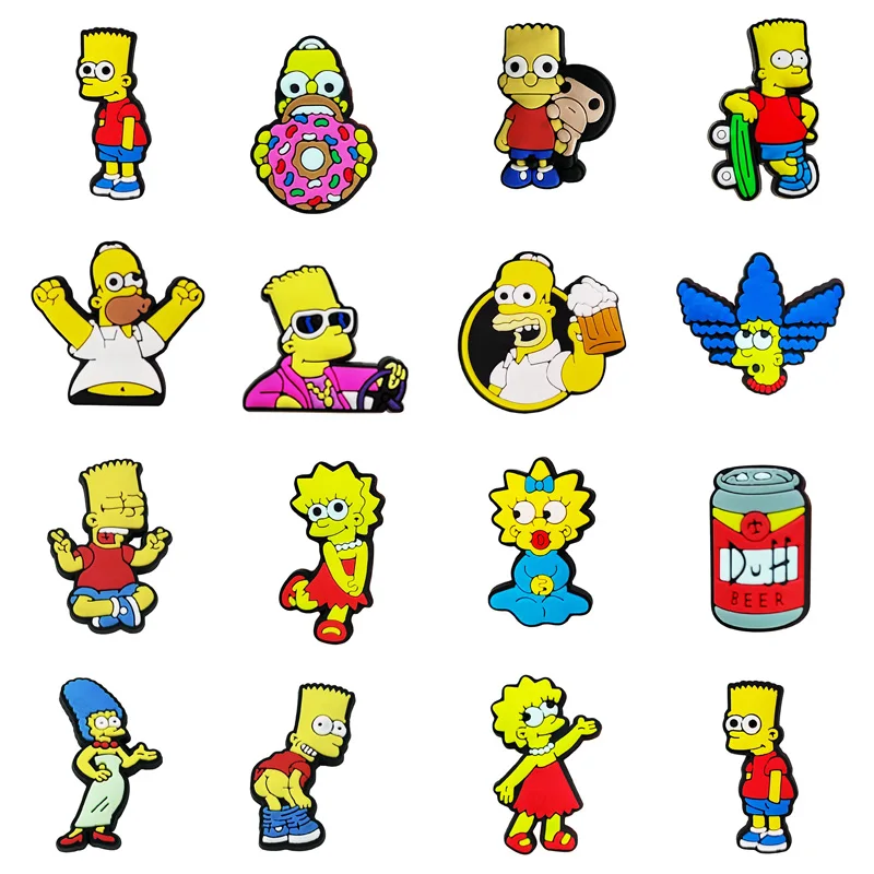 Hot Sell Mix Styles Shoes Decoration Accessories Buckle Rubber Soft PVC Wholesale Custom Cartoon Simpsons Shoe Charms