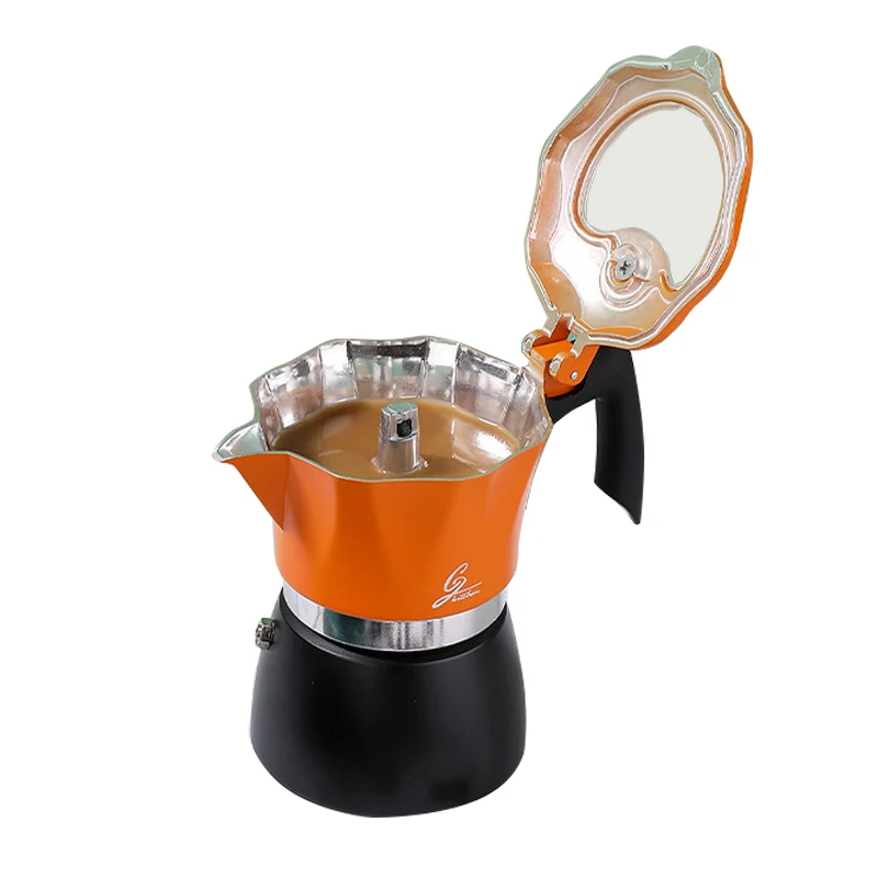 Wholesale Color Design Orange Black Silver 6 Cups 10 Oz - 300 Ml Aluminium Express Italia Collection Iconic Stovetop Moka Pot