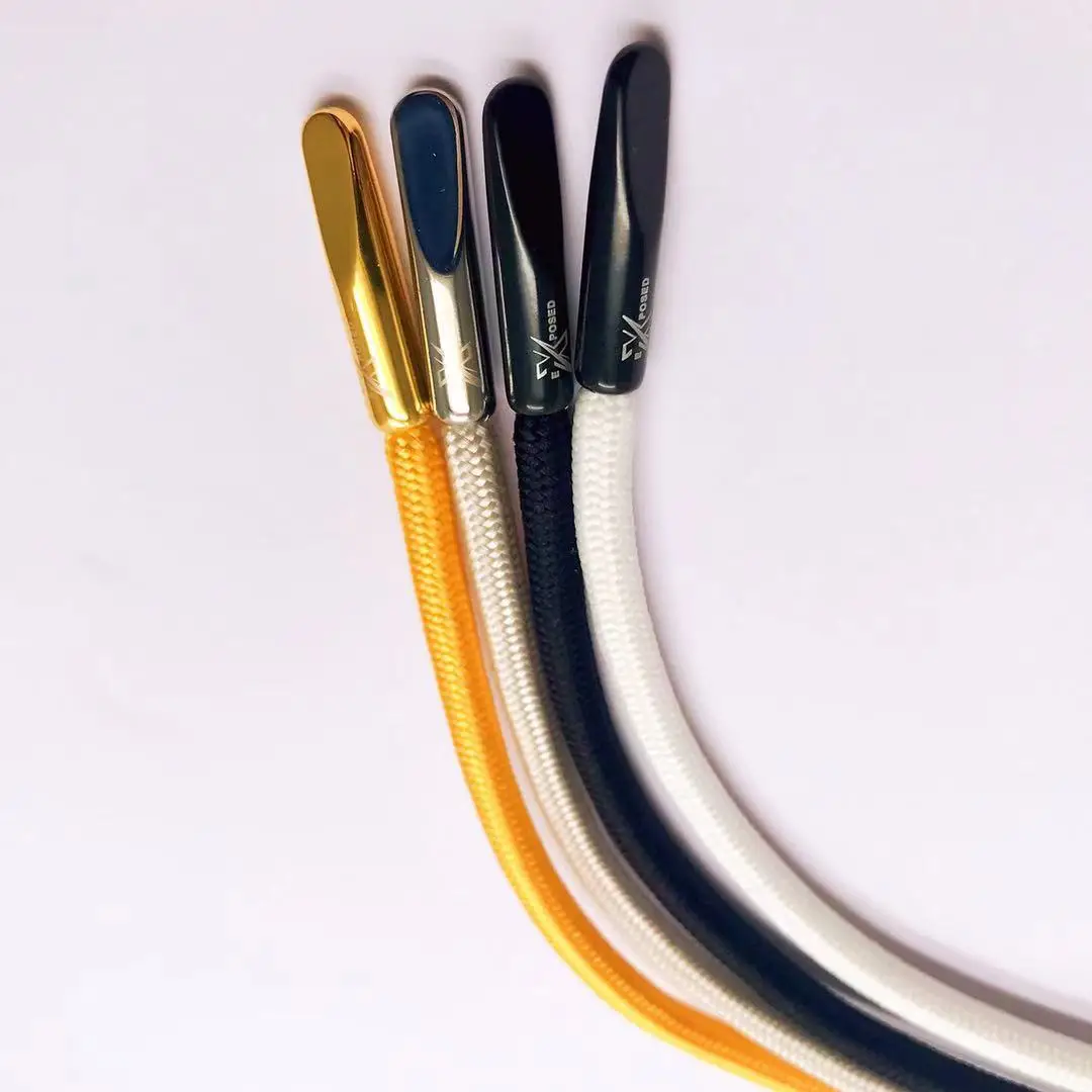 5mm high quality luxury round polyester  drawstring cord with laser logo metal aglets.