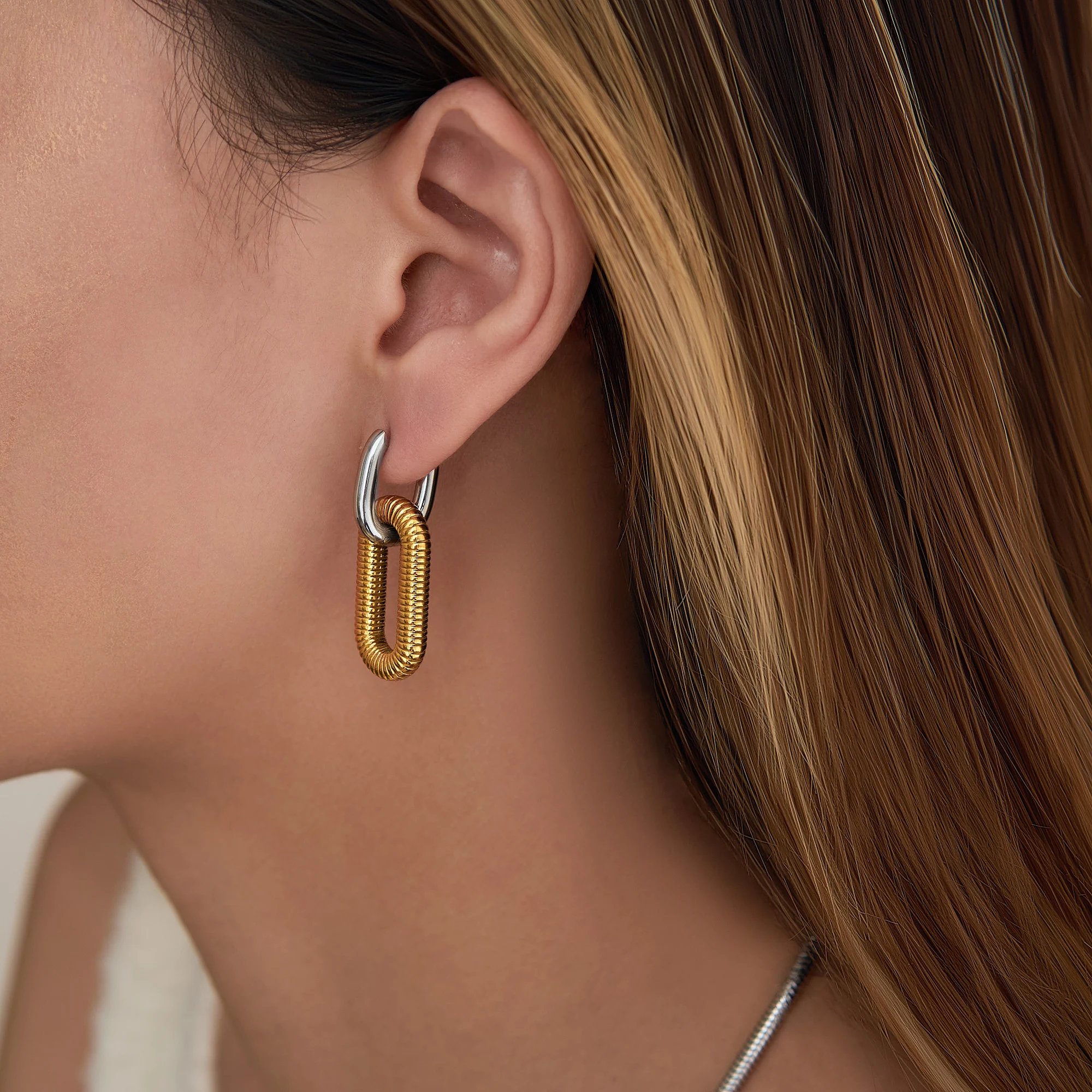 Dazan New Winter HOT 18k Gold Plated Hypoallergenic Stainless Steel Vintage Square Circle Square Oval Mixed Higgie Earrings