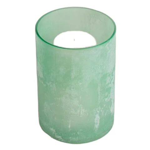Green stone painting cylinder hurricane glass votive candle holder