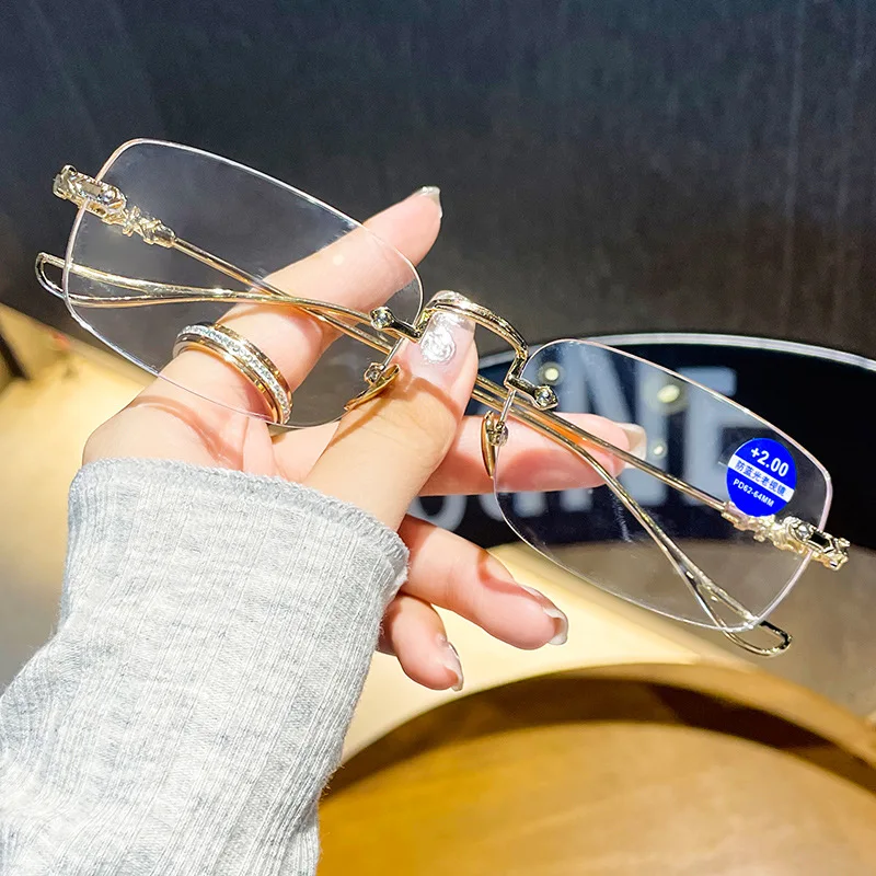 unisex rimless designer anti blue light bifocal presbyopia women men reading glasses with blue light protection