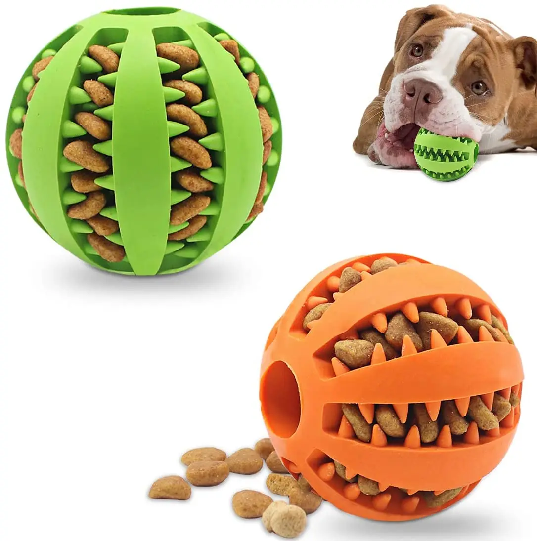 Rubber Treat Feeder Squeaky Dog Ball Interactive Pet Chew Toy For Dogs