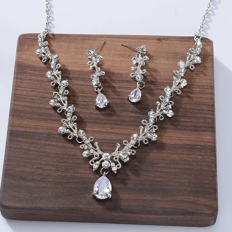 Wedding Dress Jewelry Accessory Bridal Zircon Necklace earring set women fashion necklace set