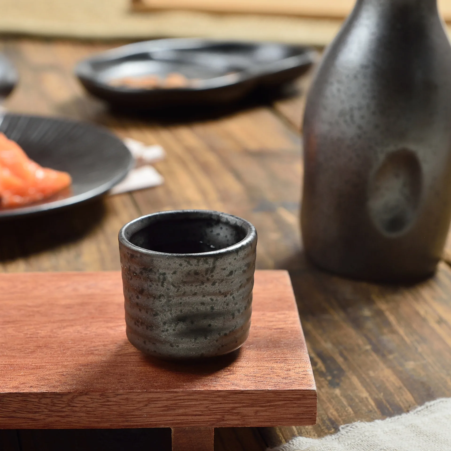 Matte Black Stoneware Korean Japanese Wine Glass Ceramic Tea Cup Sake Cup