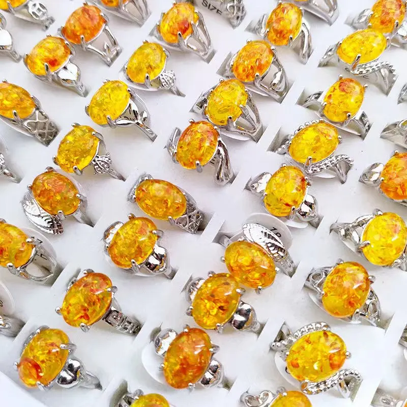 Wholesale fashion imitation amber ring, female amber ring, imitation natural gemstone ring
