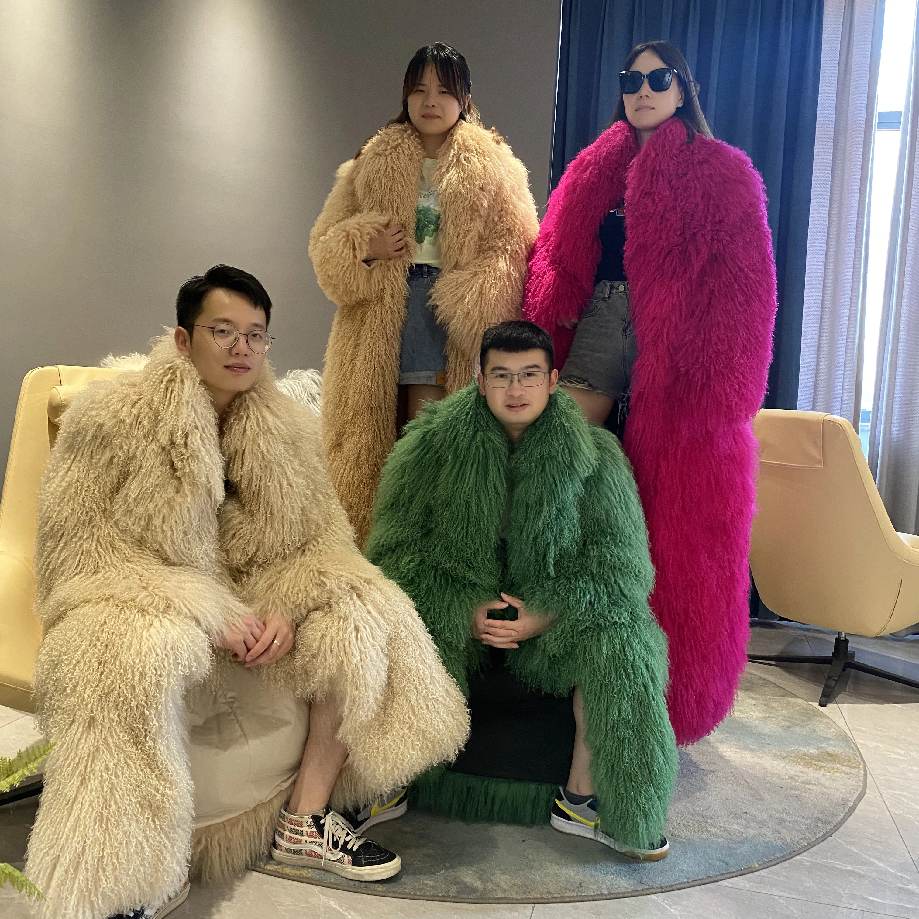 Big Size Hot Sell Fashion Winter Fur Overcoat Sheep Mongolian Fur Collar Long Coat For Men