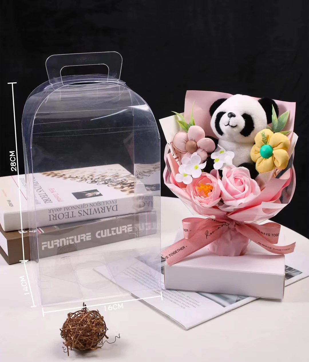 Artificial Flowers Wholesale Panda Doll Bouquet Flower Home Decoration Soap Rose Bouquet