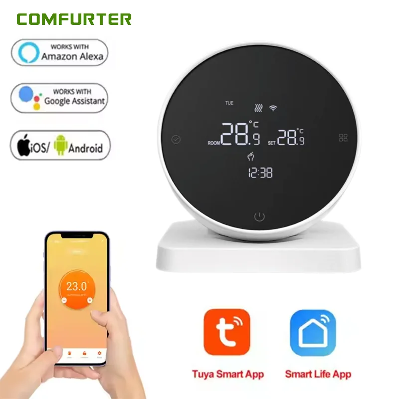 Comfurter battery powered RF wireless knob programmable tuya radiator home heating thermostat wifi smart for Floor Heating