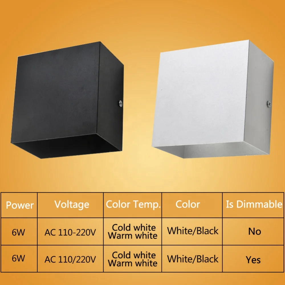 
LED Wall Lamp Dimmable Square Bedside Sconces 6W Indoor Lighting Fixture Living Room Study Stair Hotel Aisle Decor AC 110V 220V 