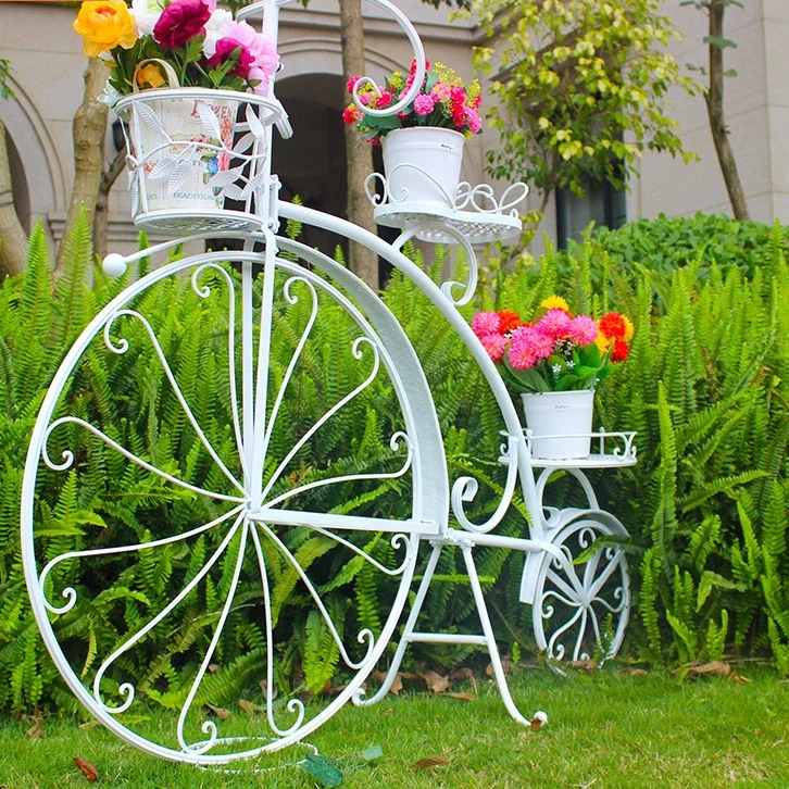 Amina Craft White Metal iron Flower bicycle pot stand For Wedding Decoration