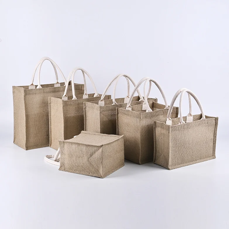 Wholesale custom printed large eco friendly reusable handmade gift carrier gunny fabric sack shopping jute tote burlap beach bag
