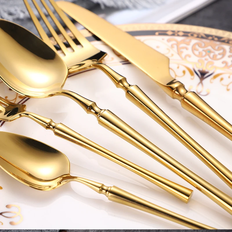 
High Quality Exquisite Pecuial 304 Stainless Steel Silverware Knife Fork and Spoon Tableware Wedding Cutlery Set 