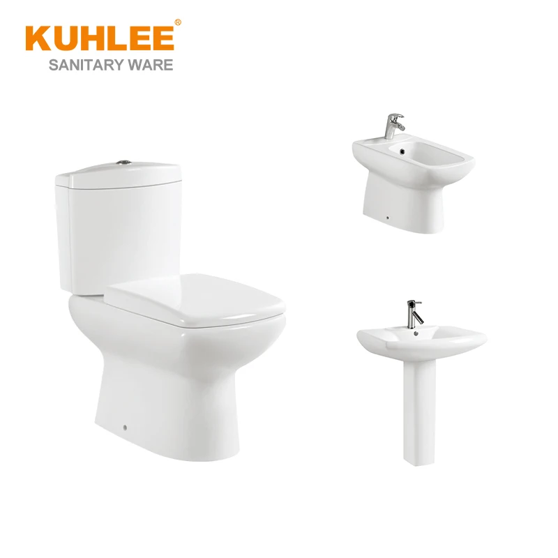 
European standards floor mounted dual flush sanitary ware P-trap two piece wc toilet suite 