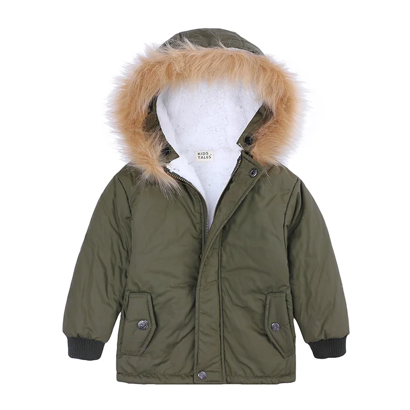 
Army green hooded thicken kids clothes outwear toddler parkas winter baby boy coat 