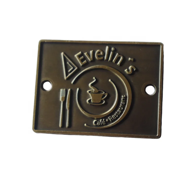 Custom Logo Metal Furniture Tags Embossed Antique Brass Brand Metal Label Plate For Furniture