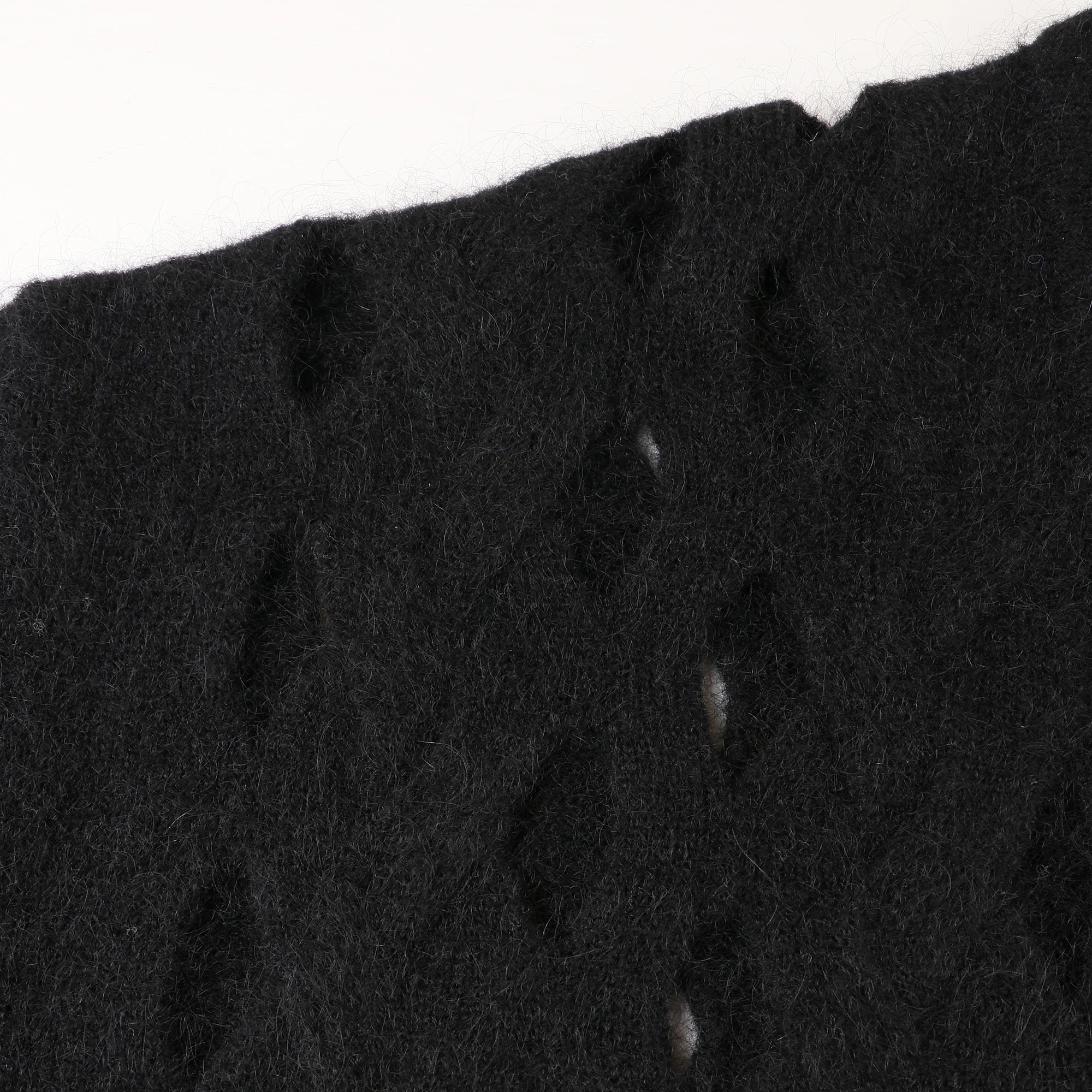 Top Fashion Special Design Mohair Hollow Out Cable V neck Long Sleeve Women Knit Cardigan Sweater