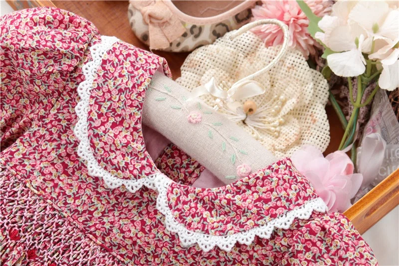winter wholesale children clothes smocked long sleeve flower girls dresses for baby outfit party kids clothing B41570
