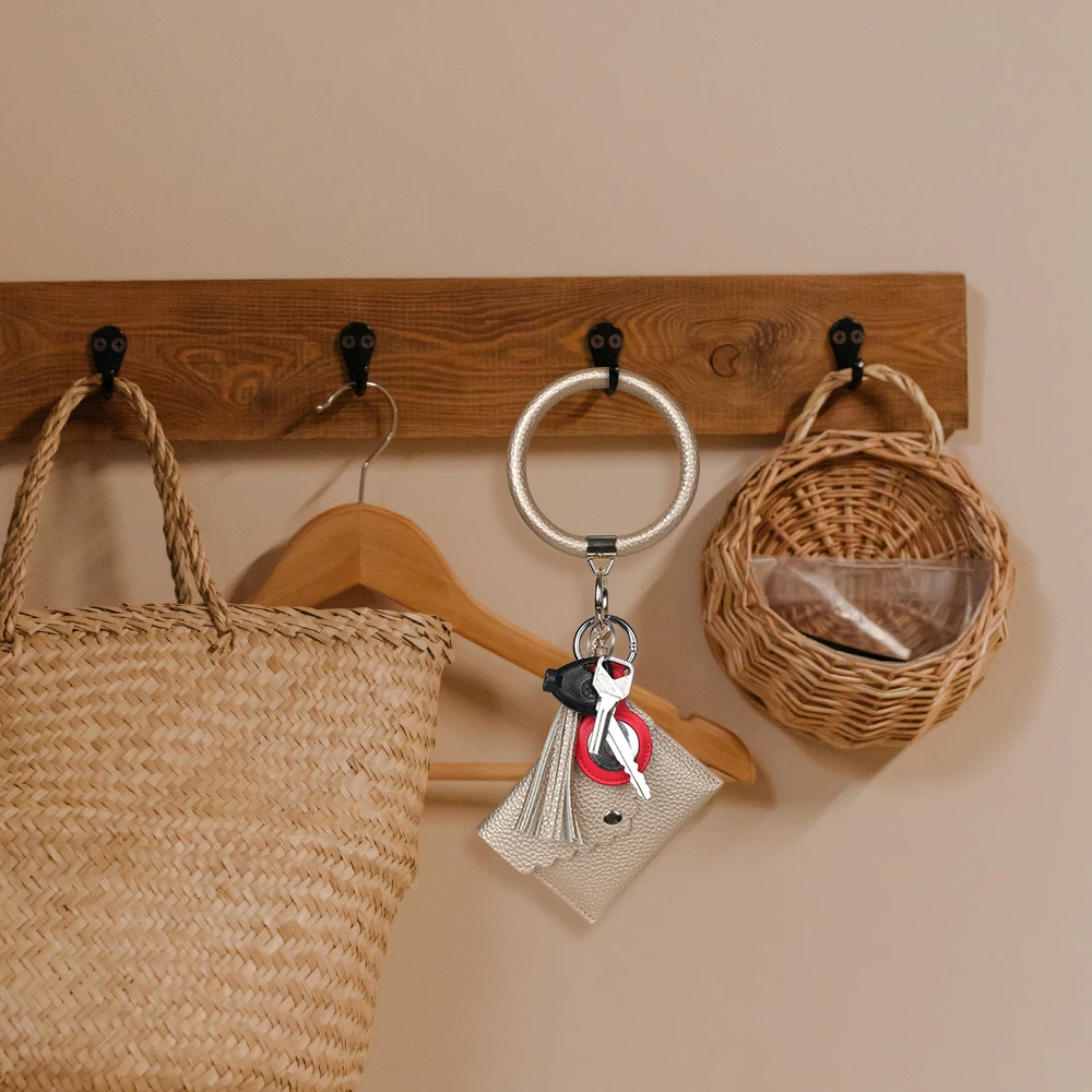 Hot Sale A mazon Leather Key Ring Keychain Wallet Wristlet Bracelet Custom round luxury leather wristlet keychain