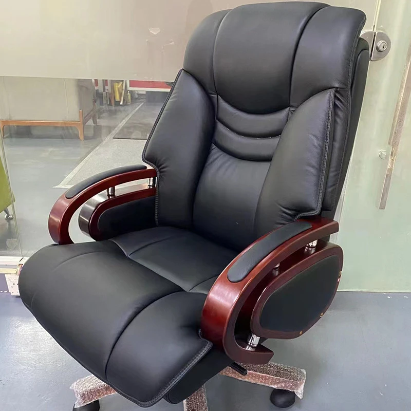 High-Quality Genuine Leather Boss Office Chair with Wood Frame and Legs Ergonomic Design with 3A Explosion-Proof Gas Lift