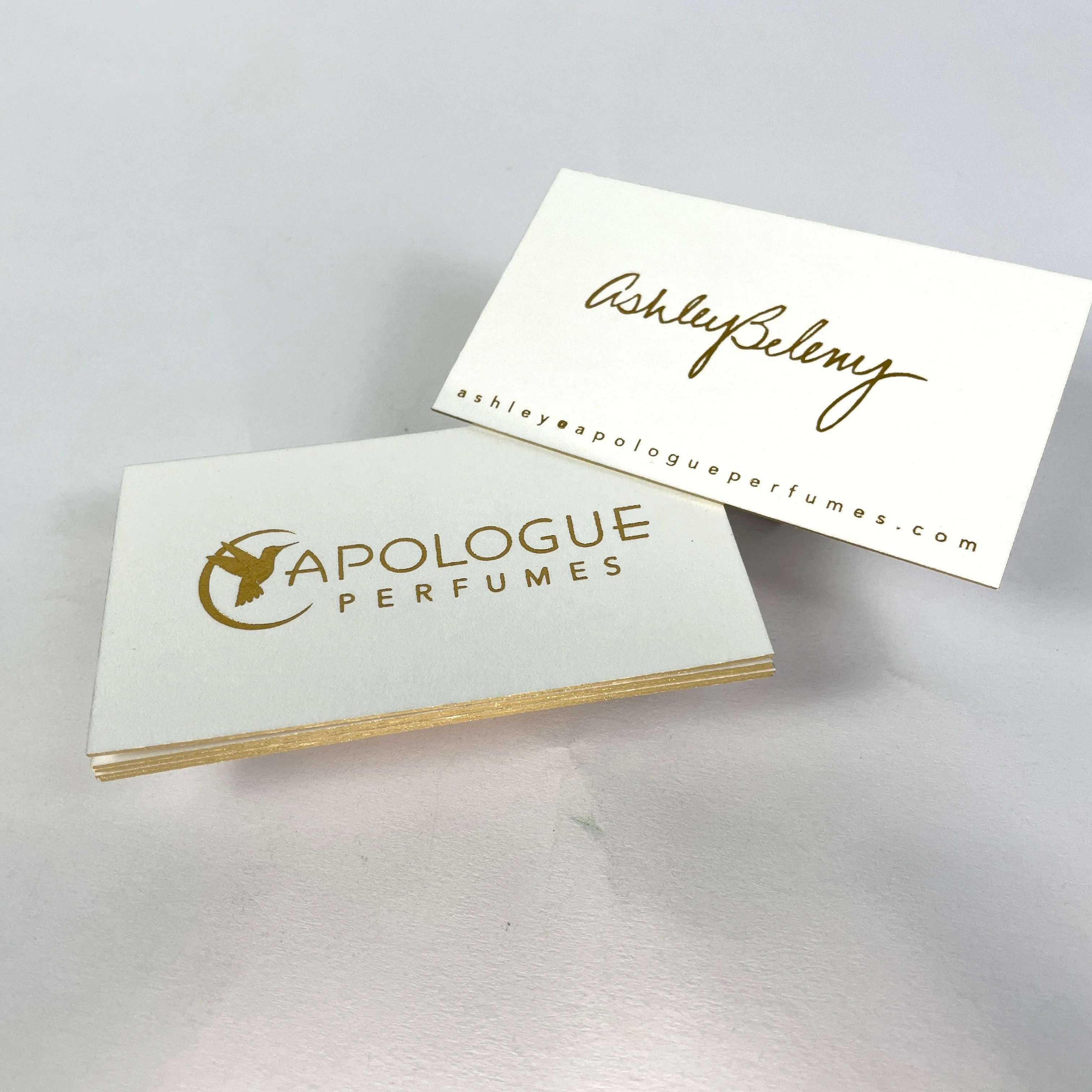 Custom Thick Premium Textured White Hot Stamping Business Card with Gold Foil Edges Luxury Card Letterpress Printing