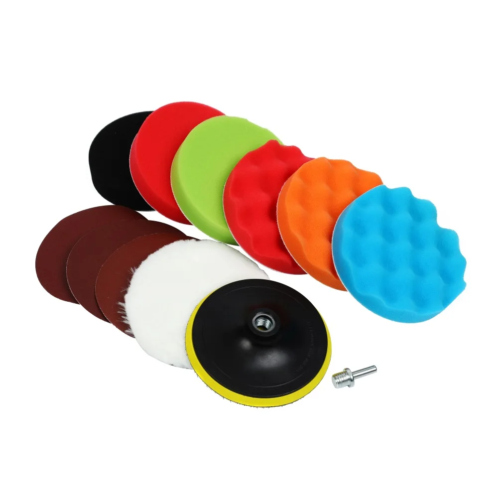 Compound drill 7inch buffing sponge pad set 12pcs foam polishing pad kit car polishing wool pads