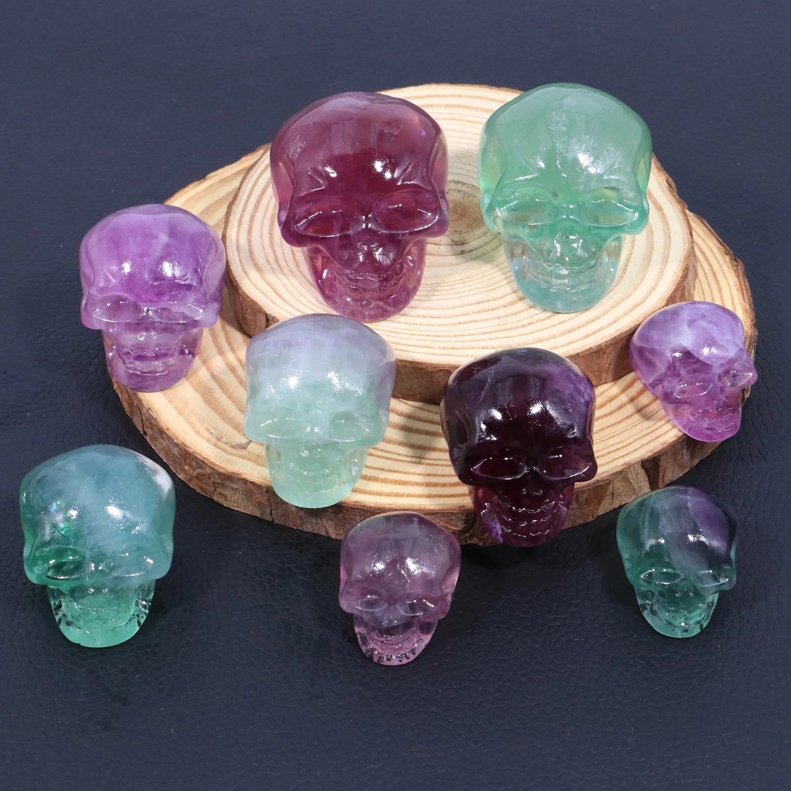 1pc natural hand carved skull Fashion fluorite crystal skull for home decoration Halloween gift office collection