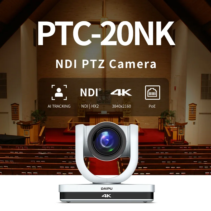 PTC-20NK NDI HX2 PoE HD-MI 3G-SDI 4K30 UHD IP-трансляция с автоматическим отслеживанием видеоконференций в прямом эфире PTZ-камера