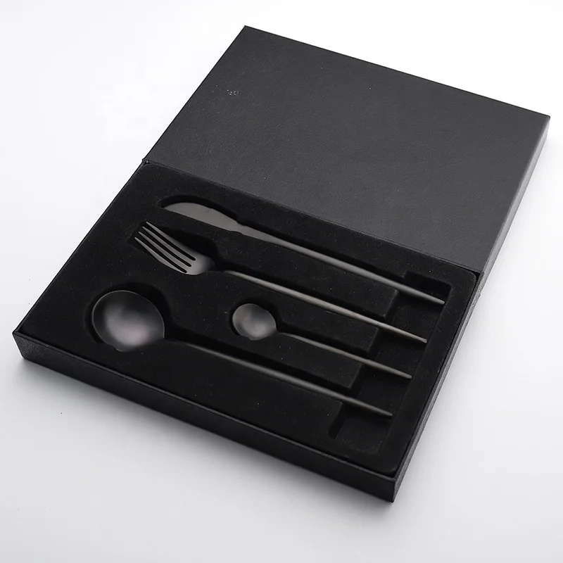 wholesale 304 stainless steel flatware sets juego de cubiertos travel  reusable restaurant black cutlery