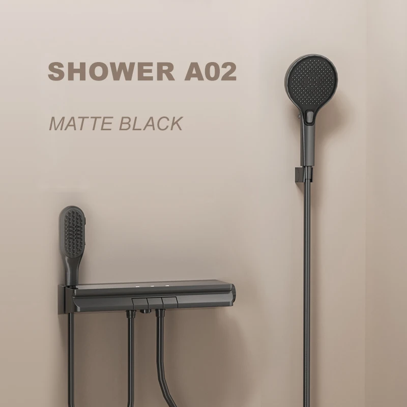 2024 Voriva Hot sale Intelligent gray shower set Wall mounted multifunctional LED rainfall Shower Head Sets