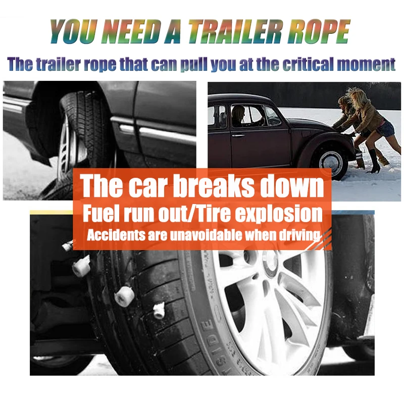 Thickened trailer rope for vehicles, towing rescue rope and vehicle strap, vehicle emergency tools