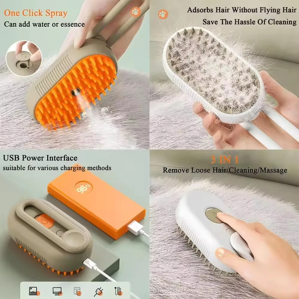 New Pet Brushes Self Cleaning Steam Cat Brush for Dog Removing Tangled and Loosse Hair cat steamy brush