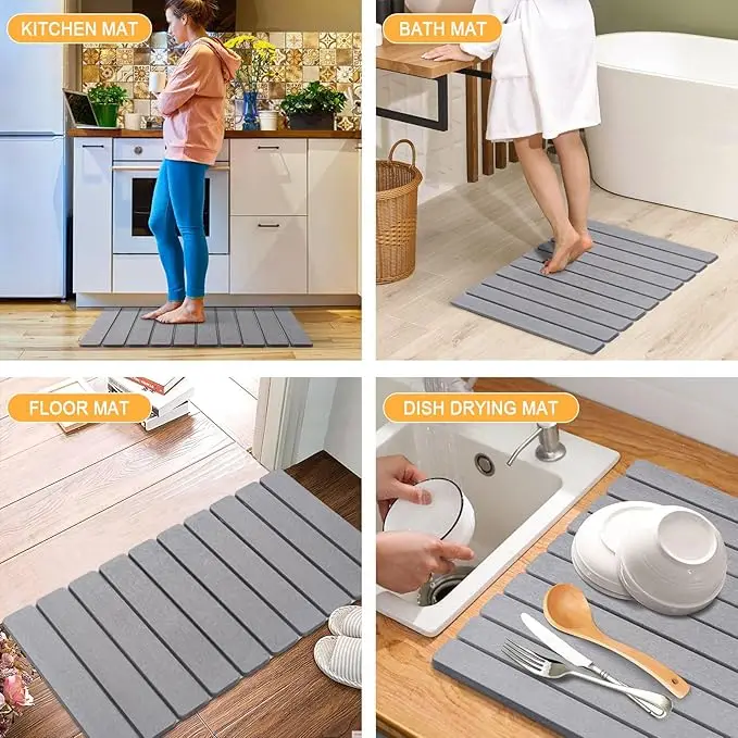 Foldable Diatomaceous Earth Stone Bathroom Water Absorbent Stonemat Diatomite Bath Floor Mat