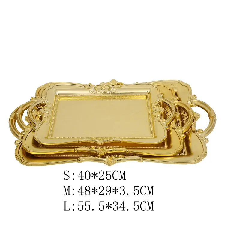 Custom Patternednon-slip Catering Item Gold Plated Wedding Rectangular Plastic Tray Serving Plastic Serving Tray With Handles