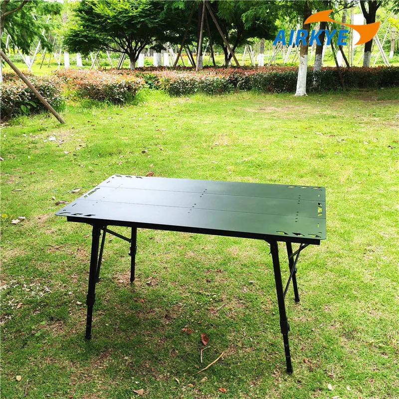 Picnic Outdoor Three-Stage Folding Table, Portable Table with Adjustable Legs, Aluminium Alloy Table for Camping