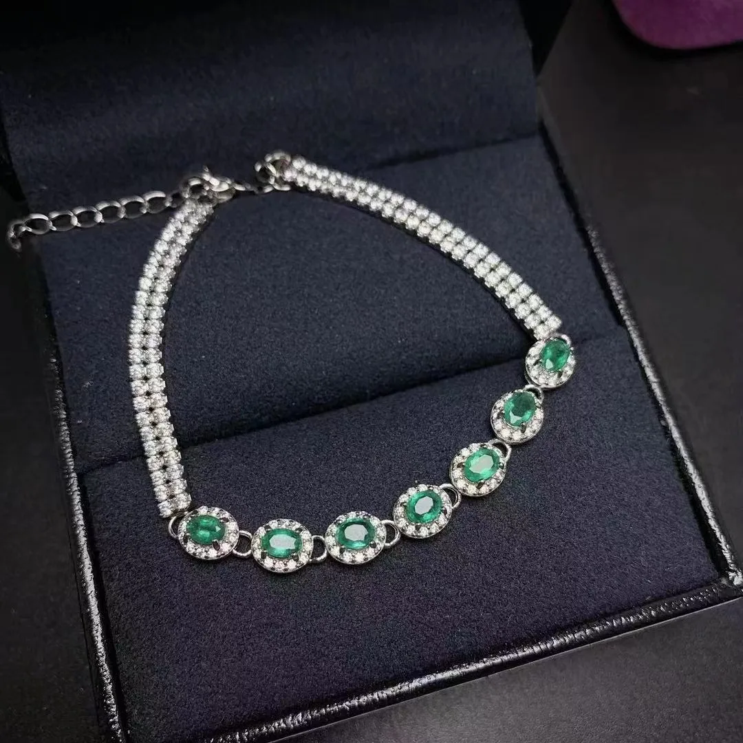 Good Price Wholesale Fashion New Design 925 Sterling Silver Ster Dainty Beaded Natural Emerald Bracelet