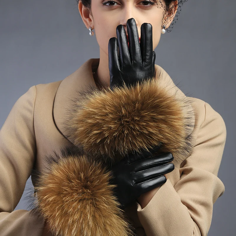 Роскошные женские перчатки из натуральной кожи с лисьим мехом перчатки из овчины теплые перчатки