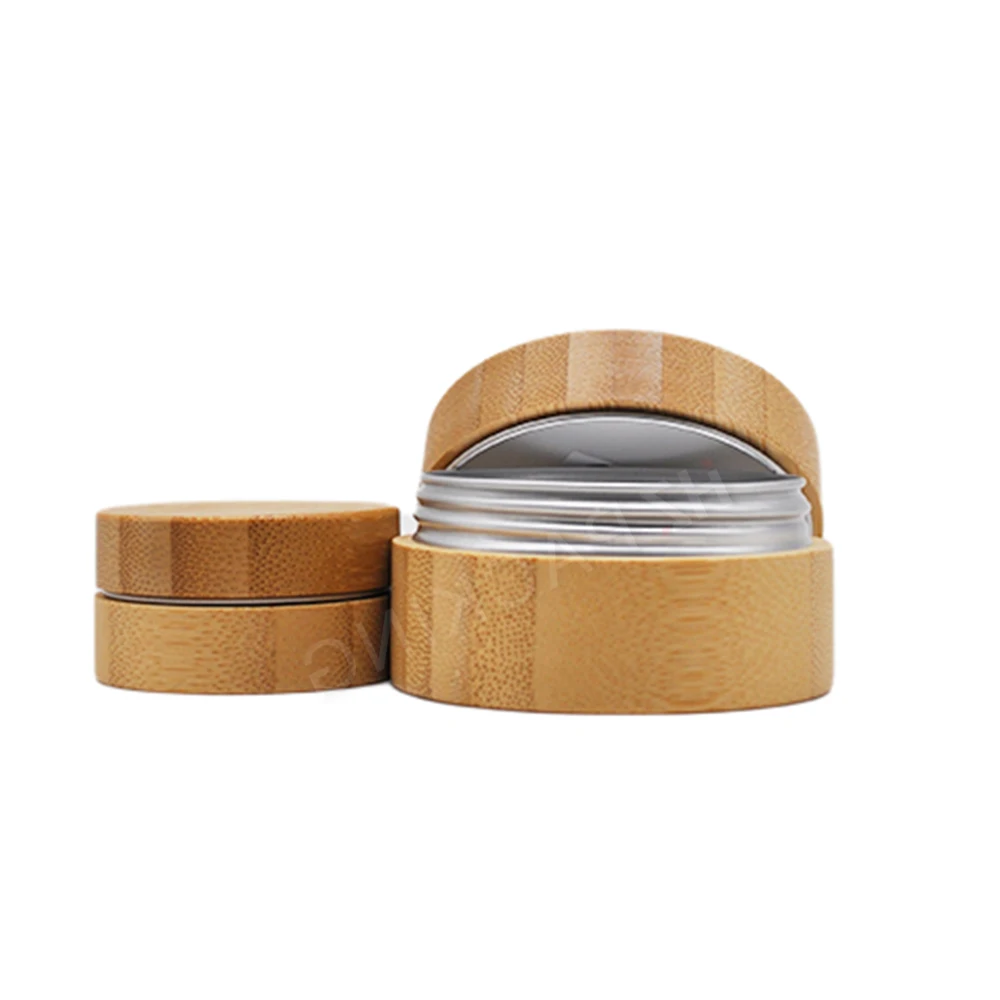 Custom Empty Bamboo Skincare Packaging Container Round Ointment Face Cream Tin Aluminum Cosmetic Jar With Screw Lid
