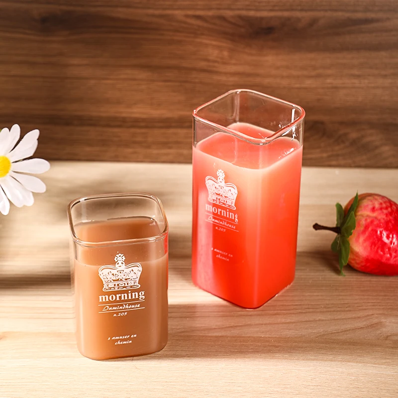 High Clear Glass Bottle Crystal Glass Bottle Square Shape For Milk Juice Water