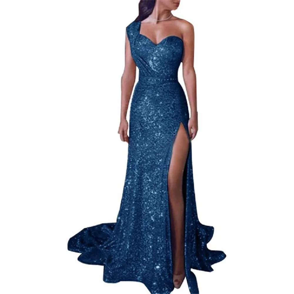 Bridalaffair Evening Gowns Elegant Deep V Neck Cocktail Ball Plus Size Evening Dress Sequined Bodycon Split Short Party Dress
