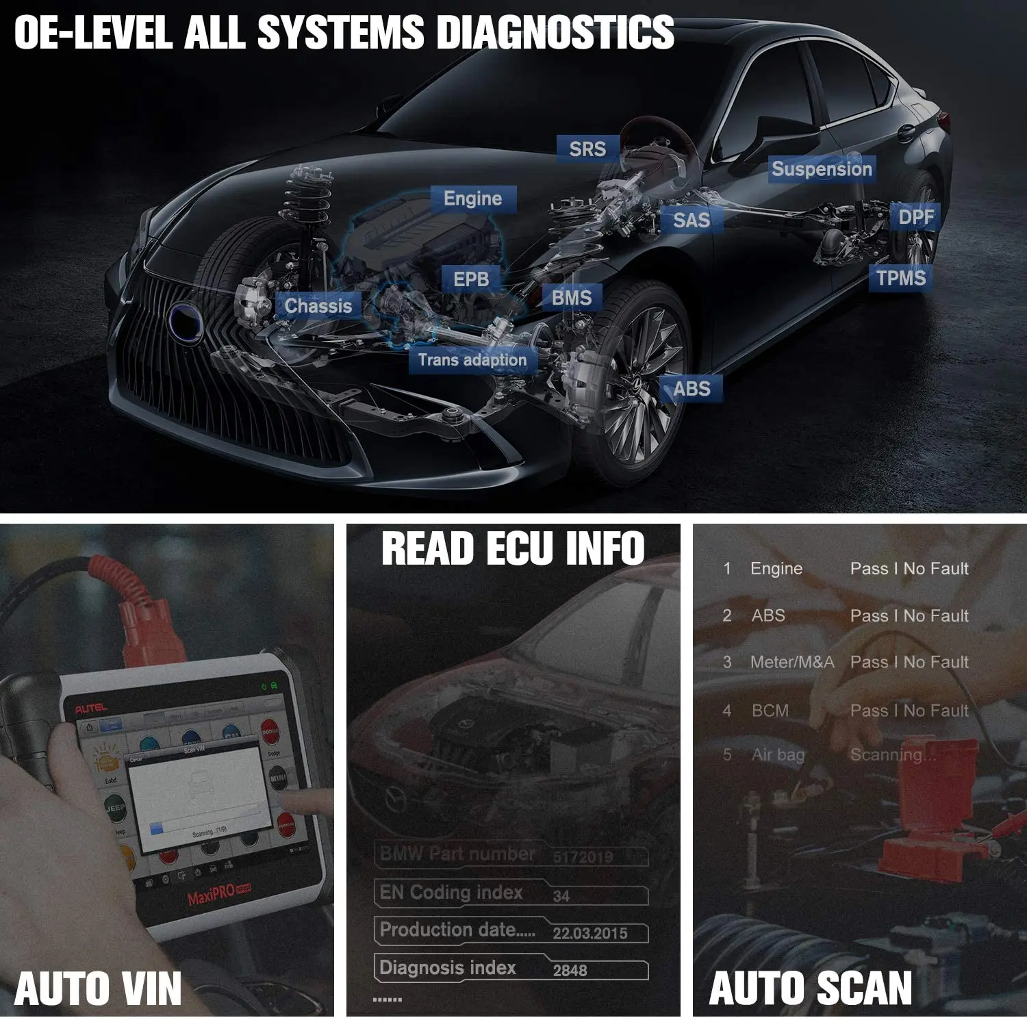 Autel MaxiPro MP808K All Systems Diagnosis Bi-Directional Key Coding MP808K Car Scanner Automotive Universal Diagnostic Tool