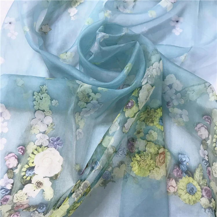 
Floral Print Organza Fabric Raw Silk Fabrics 5.5mm Silk Organza Fabric 
