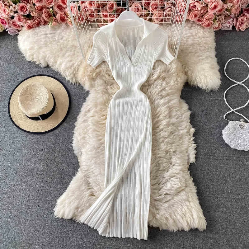 New Arrivals Slit Ladies Solid Color Knitted Pencil Dress