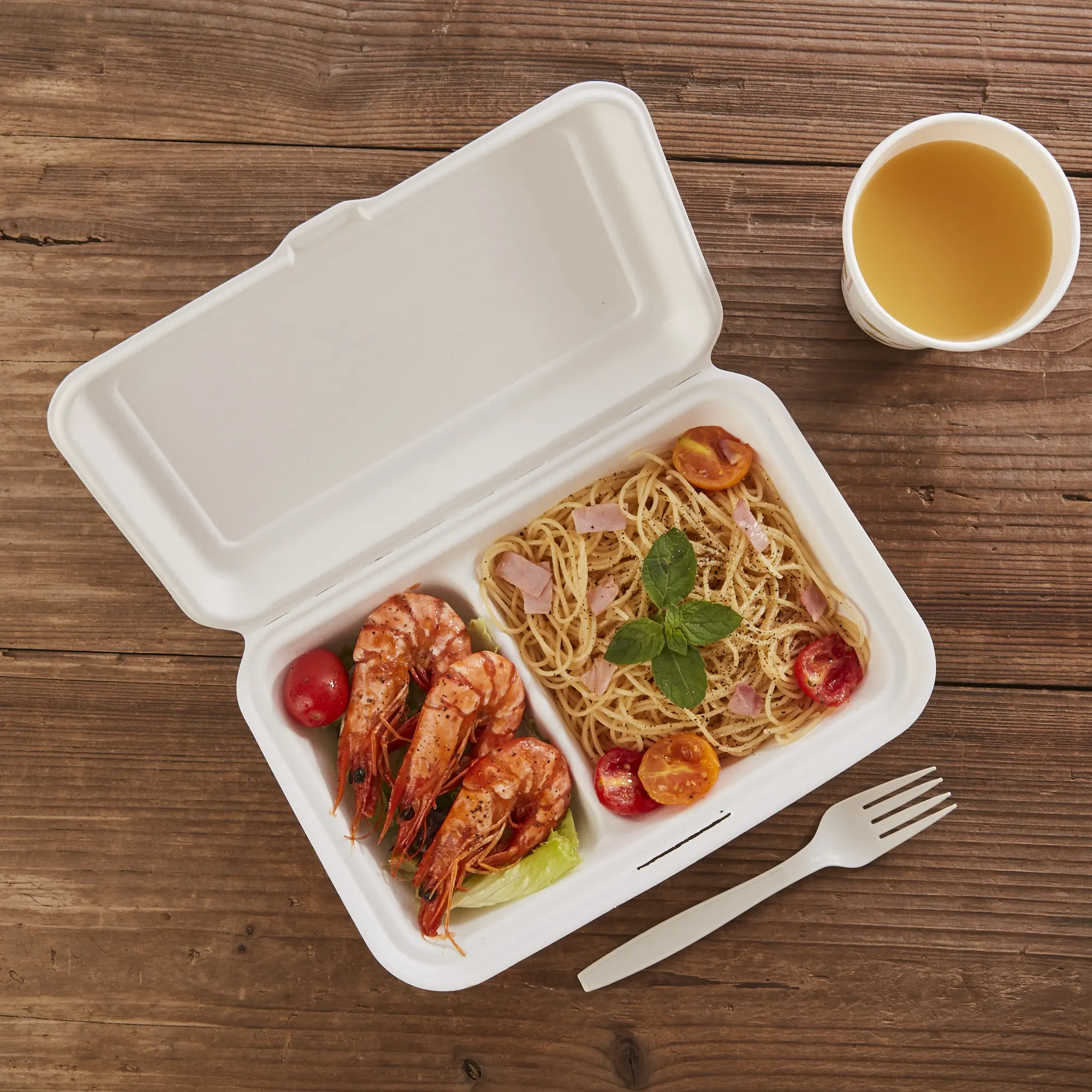 
Takeaway Food Packaging 2 Compartment Fried Chicken Container 