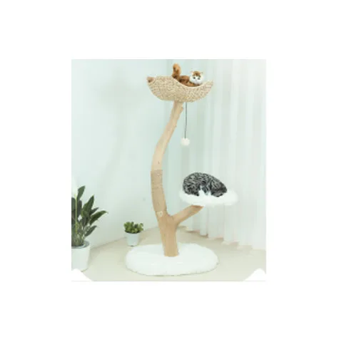 solid wood cat tree with nice rest bowl and a house to sleep in
