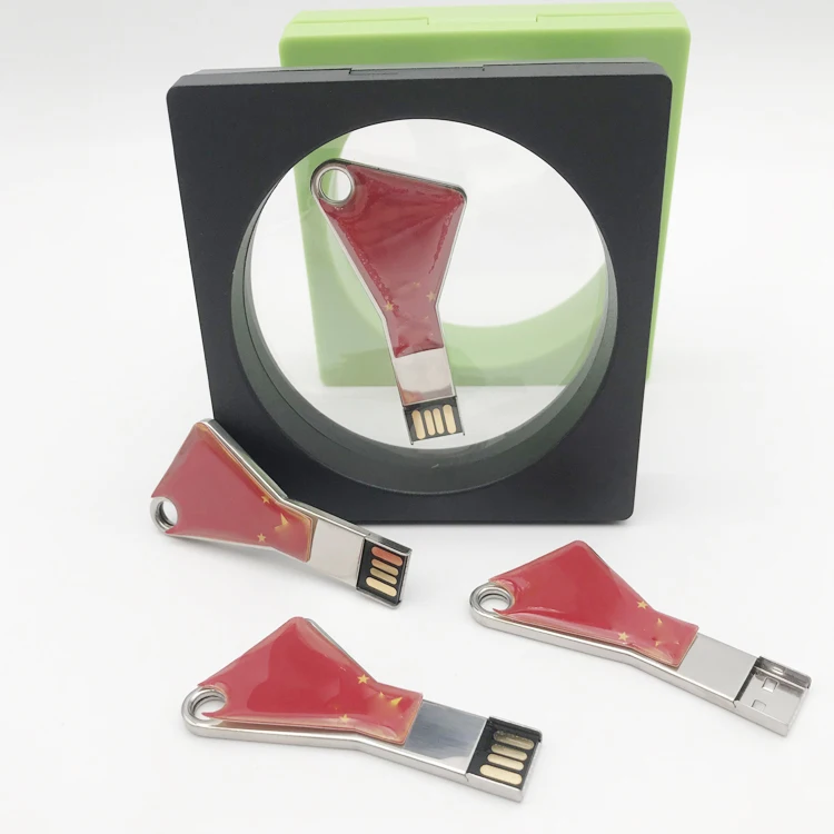 hot sell metal triangle key shape customs doming logo frame box packing usb flash drive 128gb 64gb 32gb